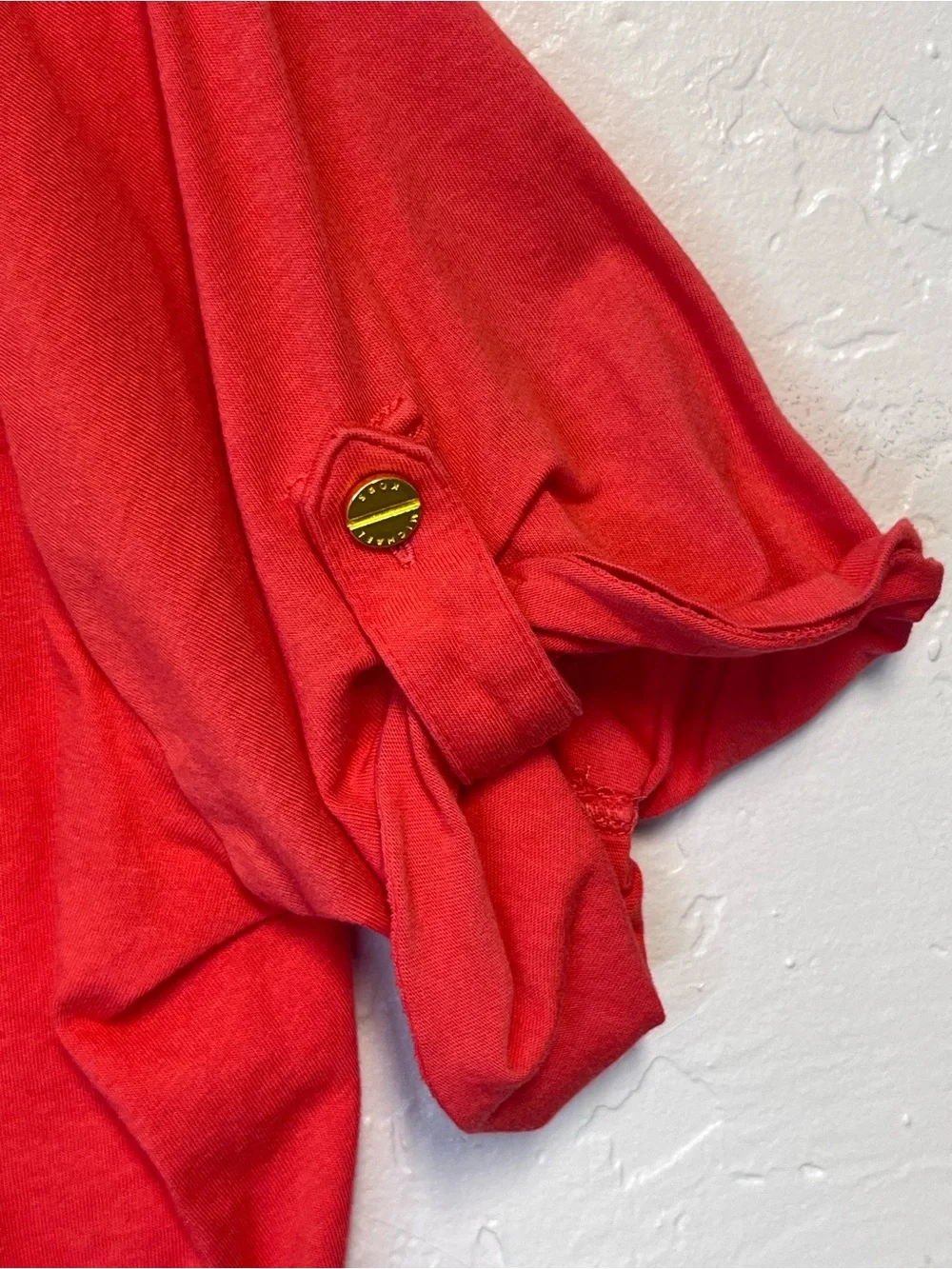 Michael Kors Keyhole Front Gold Logo Buttons Orange Short Sleeve Top Blouse